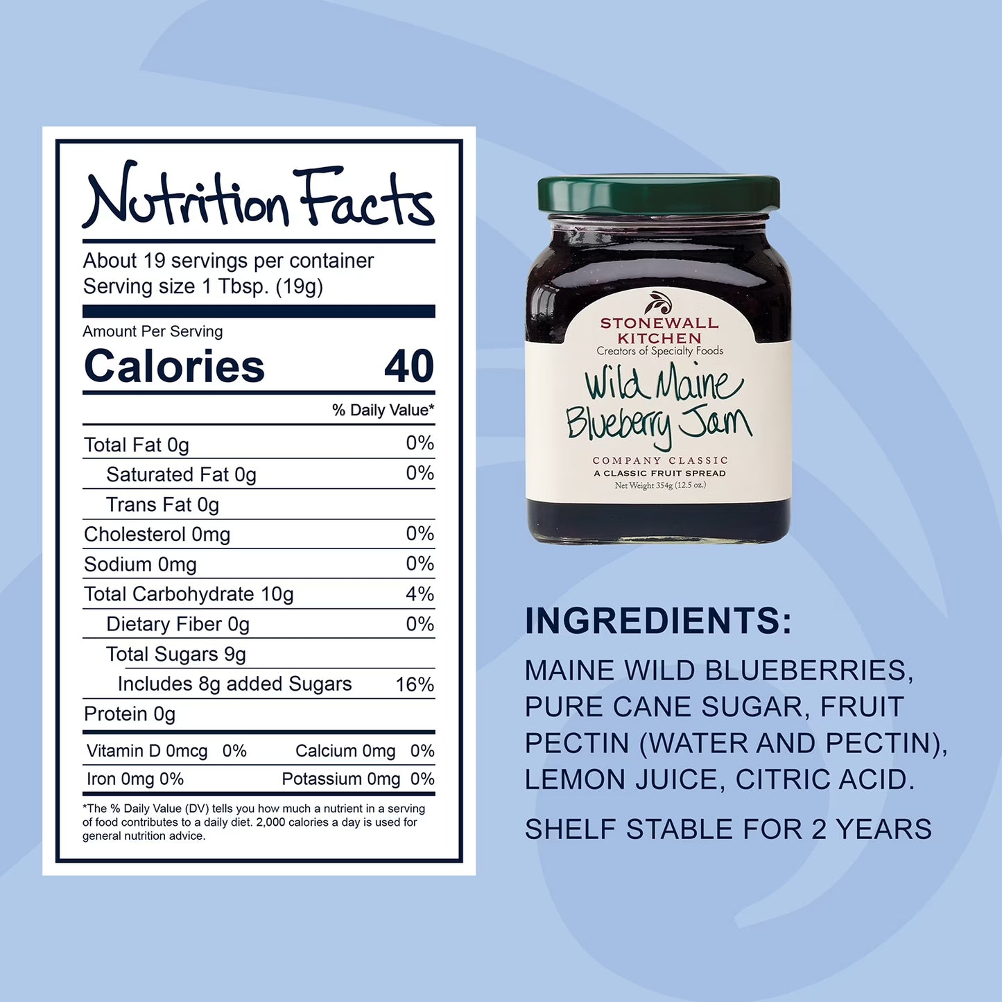 Stonewall Kitchen, non GMO, Wild Maine Blueberry Jam, 12.5 oz. Jar