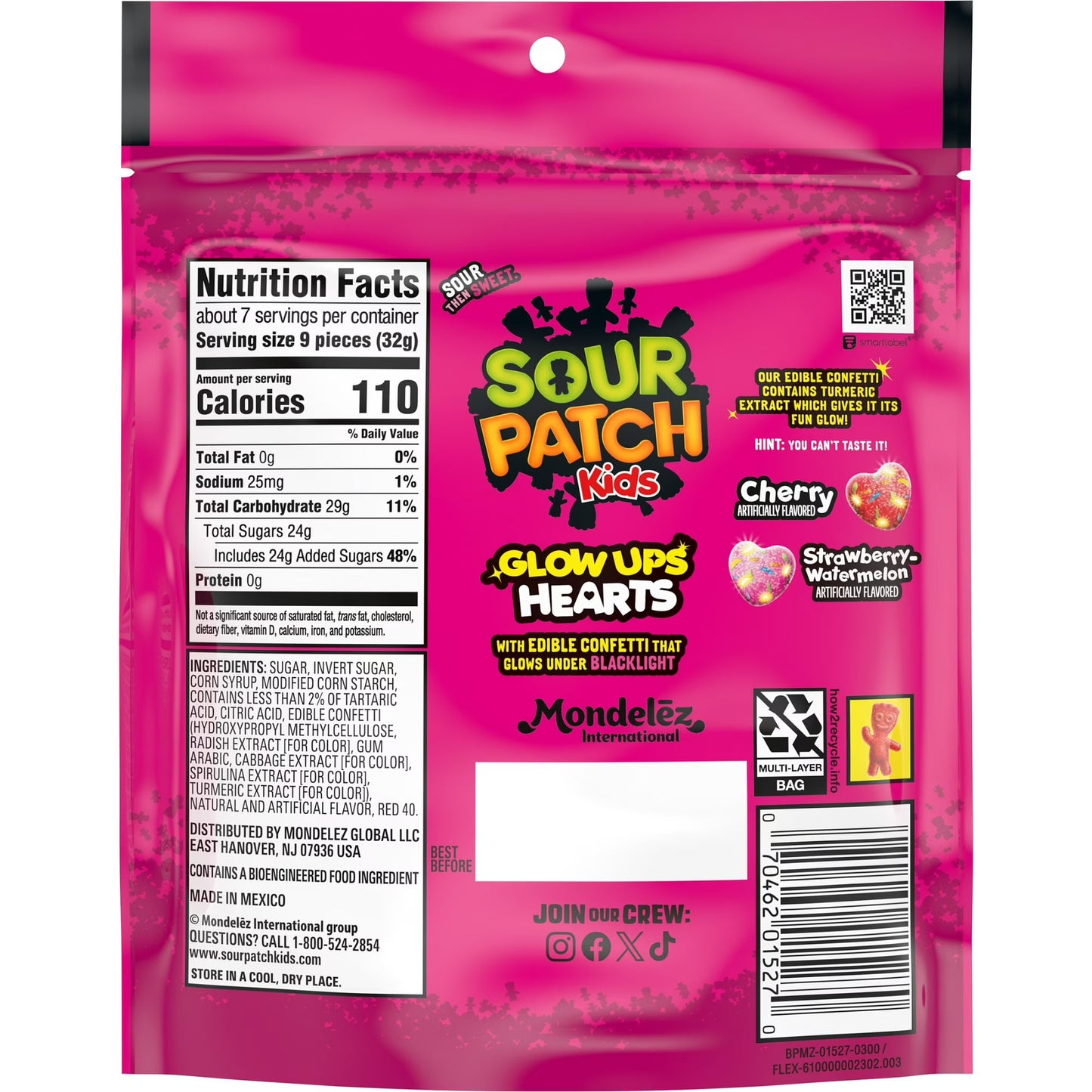 SOUR PATCH KIDS Glow Ups Hearts Soft & Chewy Valentine's Day Candy, 8.4 oz