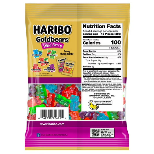 HARIBO Goldbears Gummy Bears Wild Berry Candy Gummies, 4 oz, Peg Bag