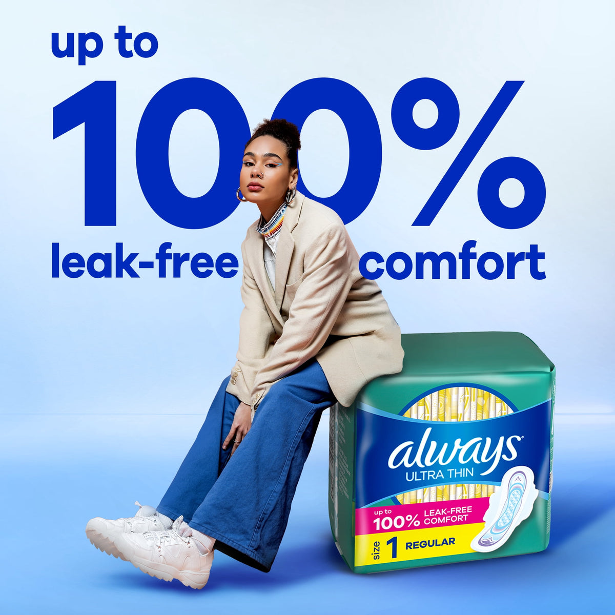 Always Ultra Thin Pads with Wings, Size 1, Regular, 46 Count