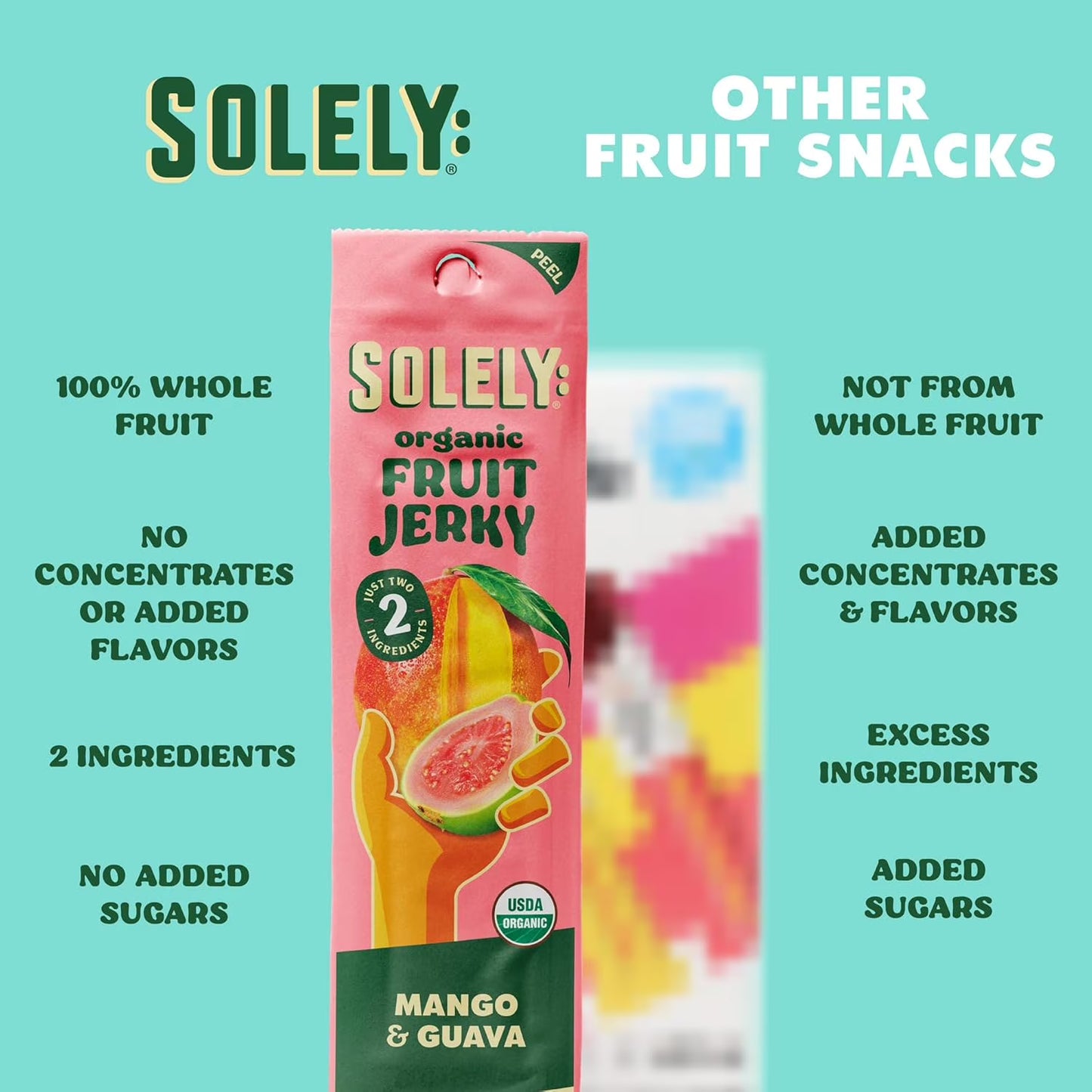 Solely Organic Mango Guava Fruit Jerky, 12 Individually Wrapped Strips (12-Pack), Made from Dried Fruit, Healthy Snacks for All, Vegan, 0.8oz (23g)