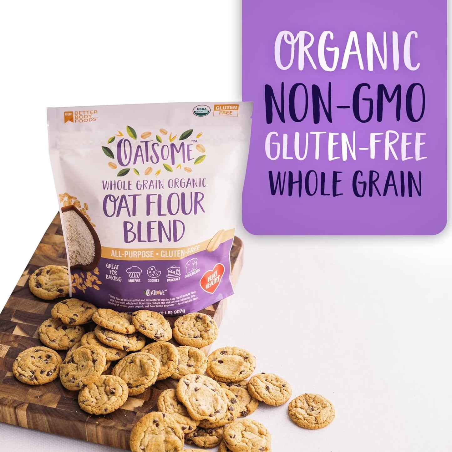 Oatsome Organic Oat Flour Blend, Gluten-Free, All Purpose Flour, 32oz Bag