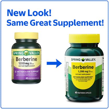 Spring Valley Berberine Metabolism Support Dietary Supplement, 1200 mg, 40 Count