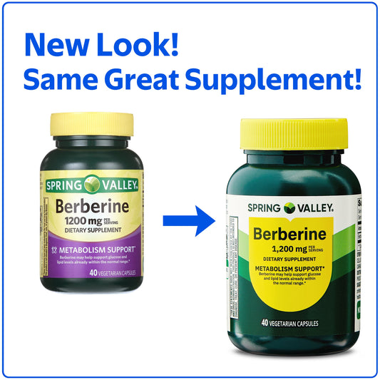 (3 pack) Spring Valley Berberine Metabolism Support Dietary Supplement, 1200 mg, 40 Count