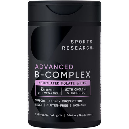 Sports Research Vitamin B-Complex, B12, Folate, Plant Based Soft Gels, 150 ct