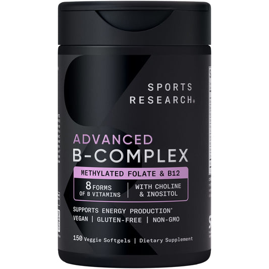 Sports Research Vitamin B-Complex, B12, Folate, Plant Based Soft Gels, 150 ct