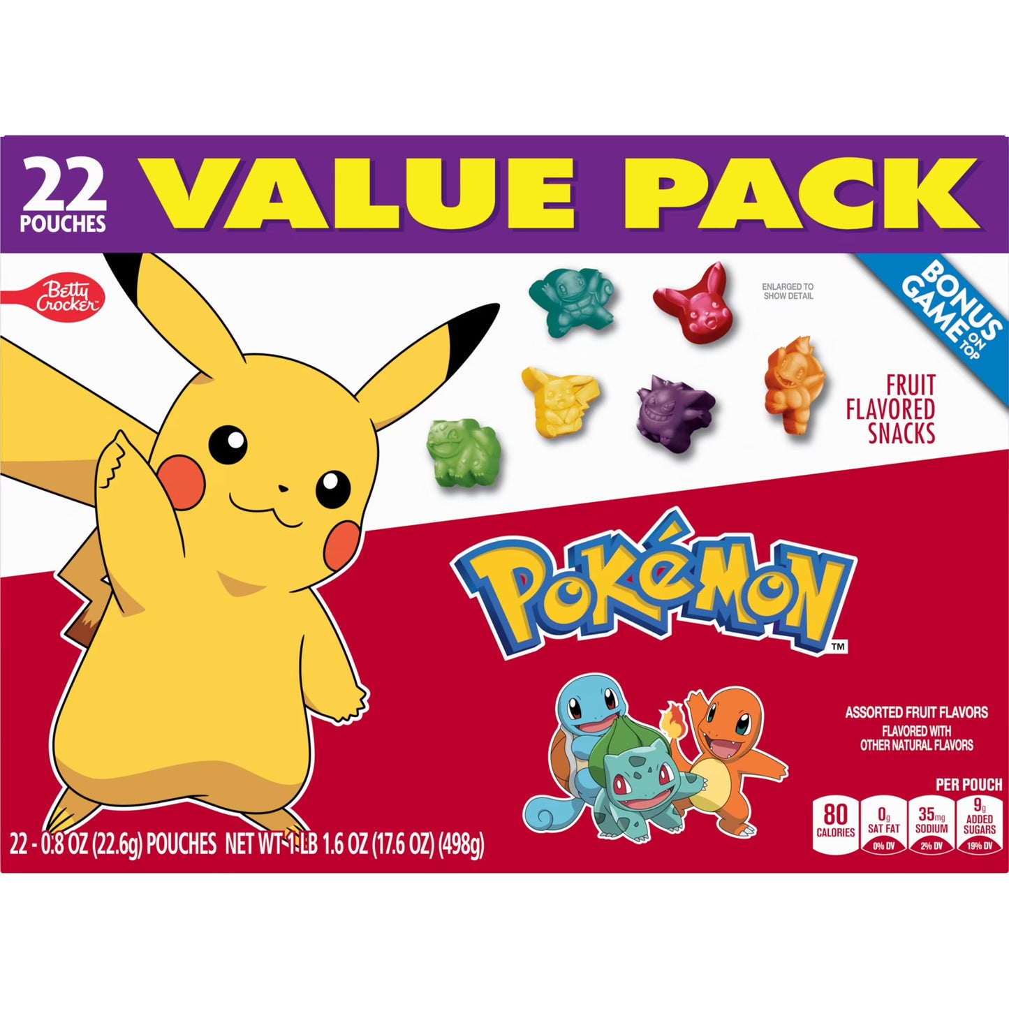 Pokemon Fruit Flavored Snacks, Fat Free and Gluten Free, Value Pack, 17.6 oz, 22 Pouches