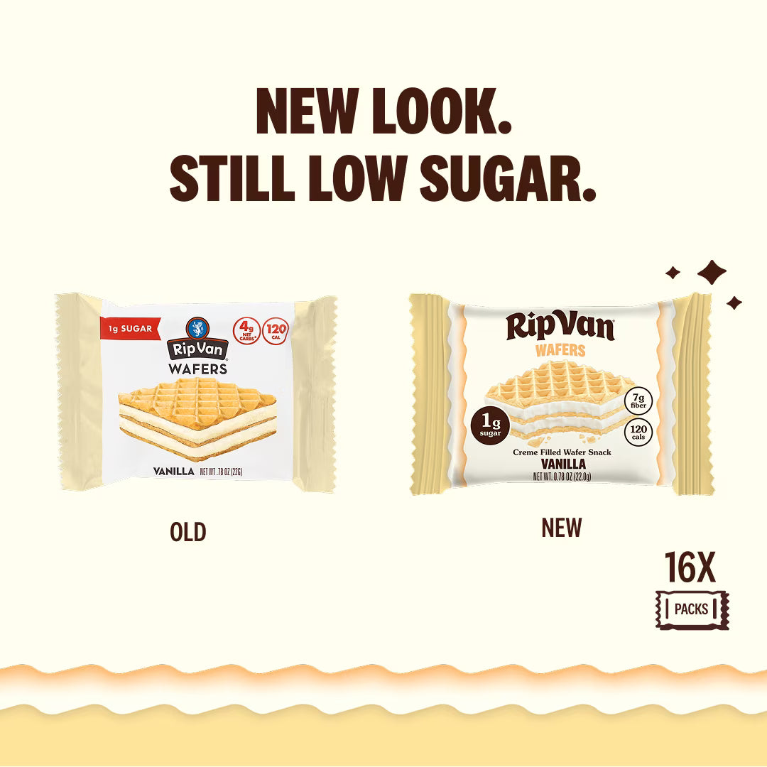 Rip Van Vanilla Keto Wafer Cookies, Non-GMO, Vegan, Low-Sugar (2g), Low-Carb, Baked Snack, 16 Count