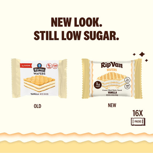 Rip Van Vanilla Keto Wafer Cookies, Non-GMO, Vegan, Low-Sugar (2g), Low-Carb, Baked Snack, 16 Count