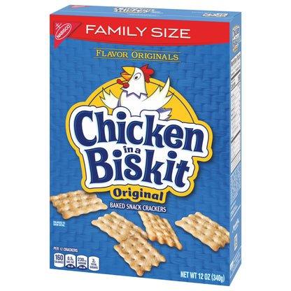 (3 pack) CHICKEN IN A BISKIT Original Baked Snack Crackers, Lunch Snacks, Family Size, 12 oz