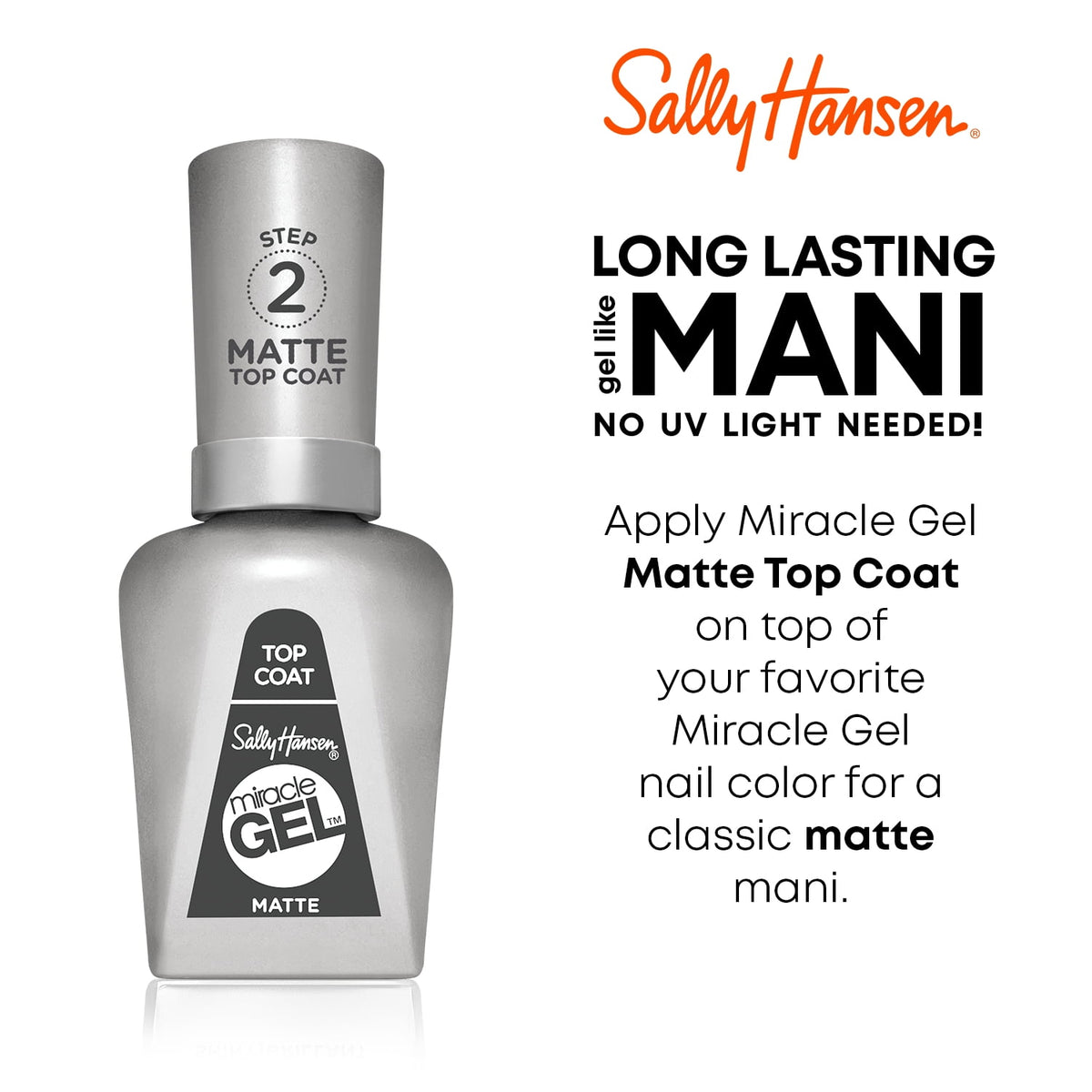 Sally Hansen Miracle Gel Nail Polish Lacquer Matte Top Coat, 0.5 fl oz