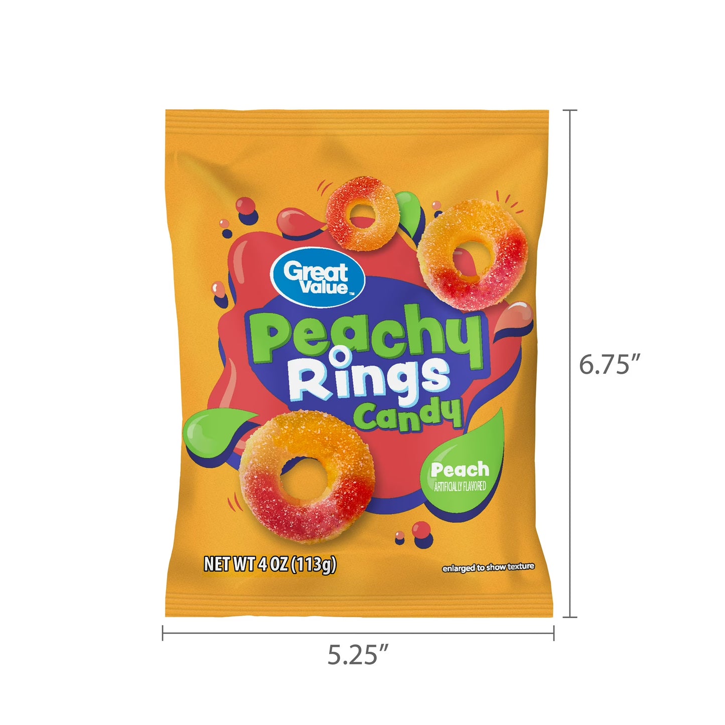 Great Value Peach Rings Chewy Candy, 4 oz