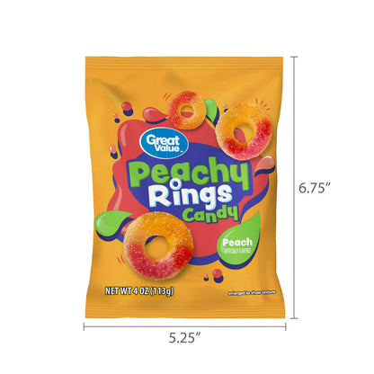 Great Value Peach Rings Chewy Candy, 4 oz