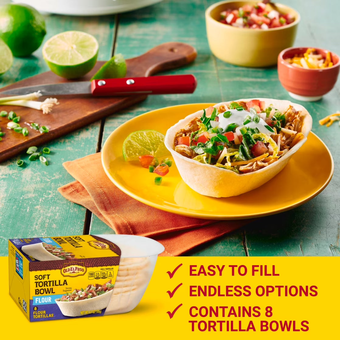 (4 pack) Old El Paso Soft Tortilla Bowls, Flour, 8 Count., 6.7 oz.