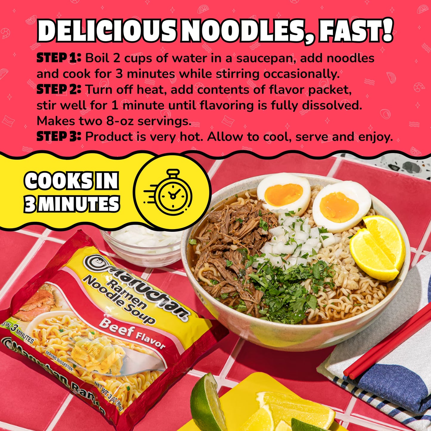 Maruchan Ramen Noodle Soup, Beef Flavor Instant Noodles, 3 oz