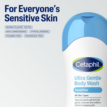 (3 pack) Cetaphil Ultra Gentle Body Wash, For Dry to Normal, Sensitive Skin, Fragrance Free, 16.9 fl oz