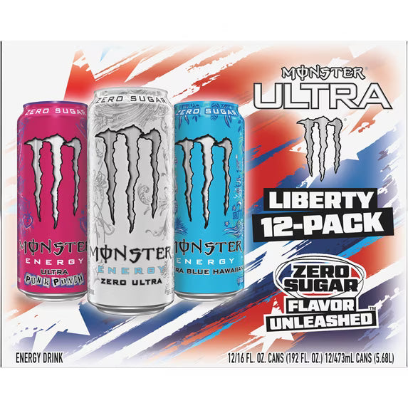 Monster Energy Ultra Variety Pack, Liberty, Sugar Free Energy Drink, 12 Pack 16 Fl Oz