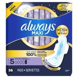 (2 pack) Always Maxi Pads with Wings, Size 5, Extra Heavy Overnight, 36 Count
