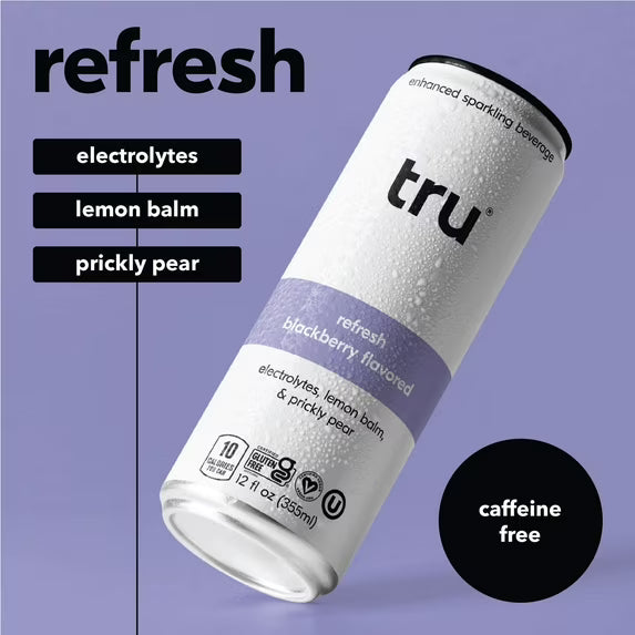 Tru Refresh Sparkling Water, Prickly Pear, Lemon Balm & Blackberry, Monk Fruit Sweetened, 12 fl oz, 12 Pack