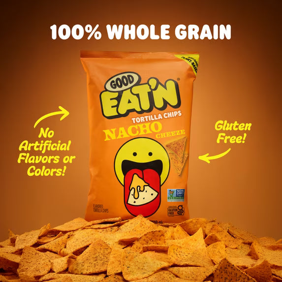 Good Eat'n Nacho Cheeze Tortilla Chips, Non-GMO Corn Snack, Gluten-Free, Vegan, 6oz