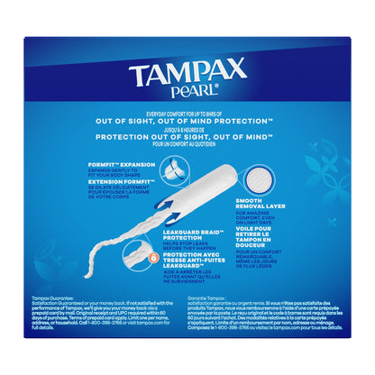 (3 pack) Tampax Pearl Tampons with LeakGuard Braid, Light Absorbency, 50 Count