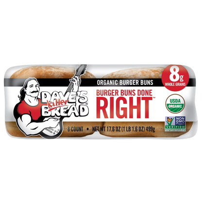 Dave's Killer Bread Burger Buns Done Right, Organic Hamburger Buns, 8 Ct, 17.6 oz, Shelf-Stable