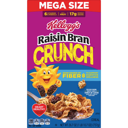 Kellogg's Raisin Bran Crunch Breakfast Cereal, Good Source of Fiber, Mega Size, 26.7 oz