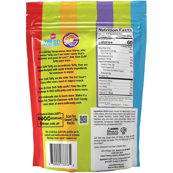 ZOLLIPOPS Sour Zaffi Taffy Sugar Free, Keto, Allergen & Diabetic Friendly, Assorted Fruit 5.0oz