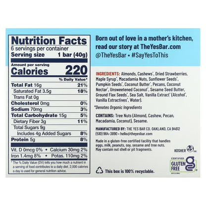YES Bar – Strawberry Coconut – Plant Based Protein, Decadent Snack Bar – Vegan, Paleo, Gluten Free, Dairy Free, Low Sugar, Healthy Snack, Breakfast, Low Carb, Keto Friendly (Pack of 6)