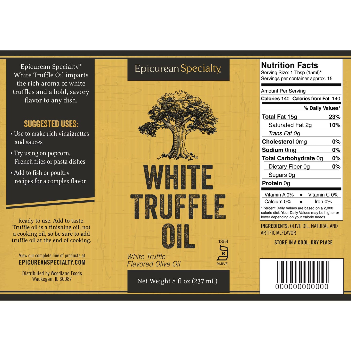 (3 pack) Woodland Gourmet White Truffle Oil Glass, 8oz