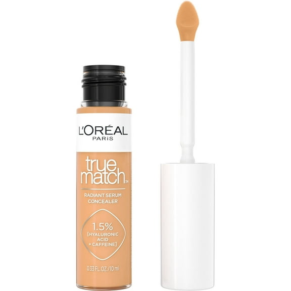 LOral Paris True Match Radiant Serum Concealer, Brightening Under Eye Concealer Make Up with 1.5% Hyaluronic Acid and Caffeine, W7, 0.33 Oz