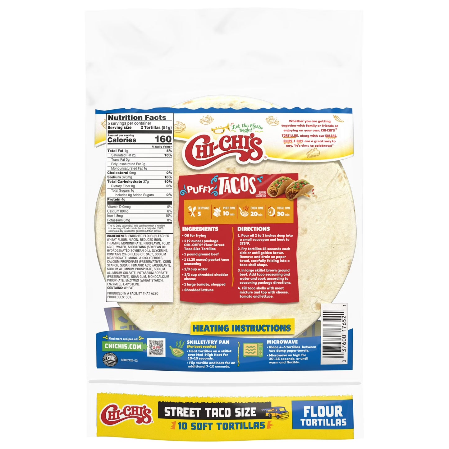 (6 pack) CHI-CHI'S Flour Tortillas Street Taco Size, Shelf Stable, 9oz Resealable Plastic Package, (10 Tortillas)