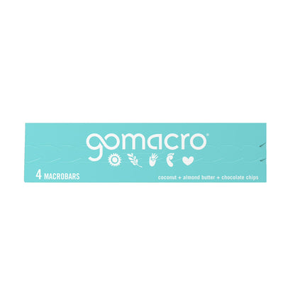 GoMacro MacroBar Organic Vegan Protein Bars - Coconut + Almond Butter + Chocolate Chips 11 grams (4 Count)