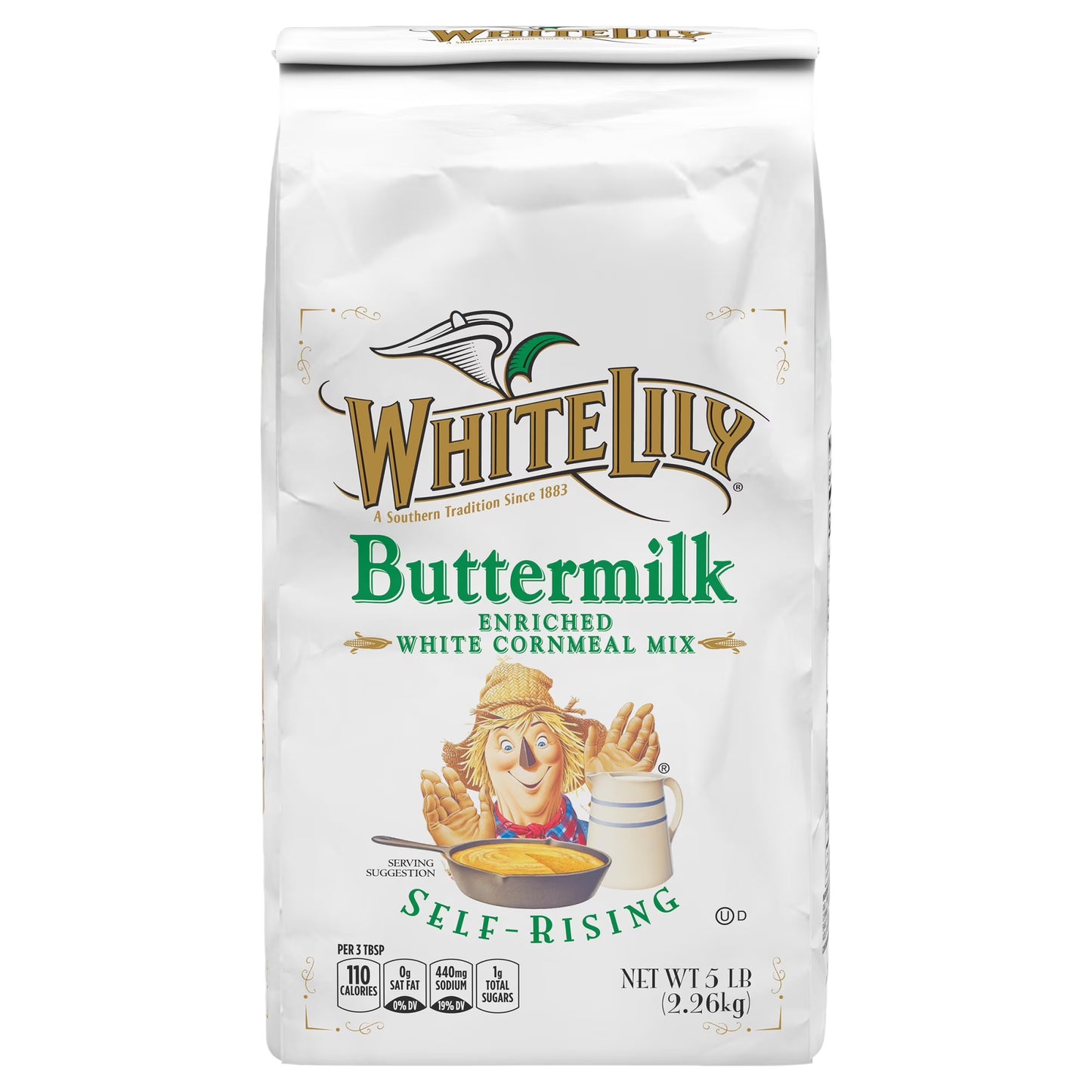 (8 pack) White Lily Self-Rising Buttermilk White Cornmeal Mix, 5 lb Bag