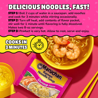 Maruchan Ramen Noodle Soup, Shrimp Flavor Instant Noodles, 3 oz