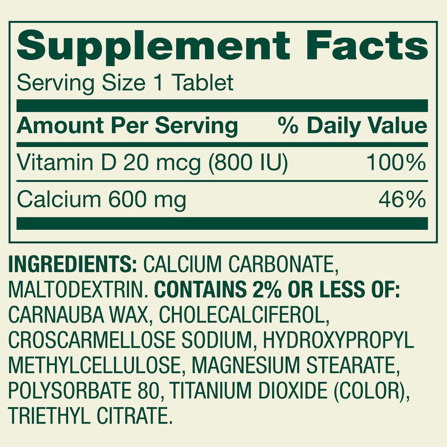 Spring Valley Calcium Plus Vitamin D Tablets, 600 mg, 100 Count, Dietary Supplement