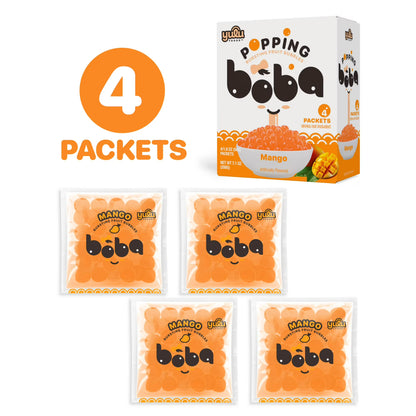 Yulu Foods - Popping Boba Pearls - Mango 4 Pack - Net Wt 7.1 oz. (200g)