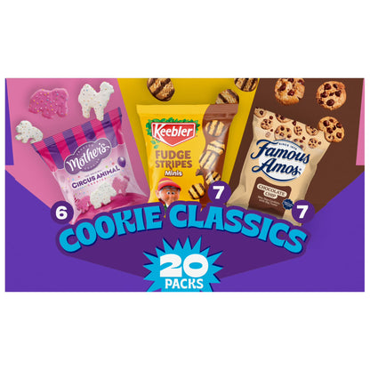 Assorted Cookie Classics Variety Pack - Mother’s Circus, Keebler Fudge Stripes & Famous Amos, 20 Pouch Box, 20 oz
