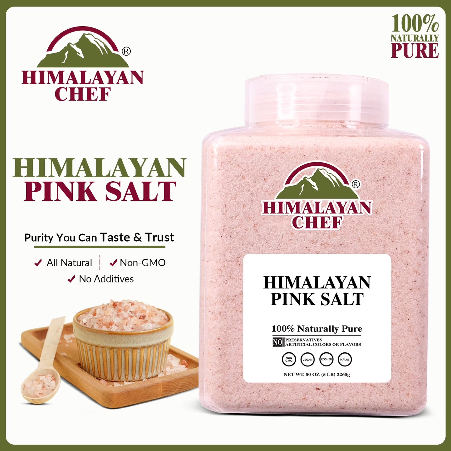 Himalayan Chef Himalayan Pink Salt Fine Grain, Plastic Jar-5 lbs