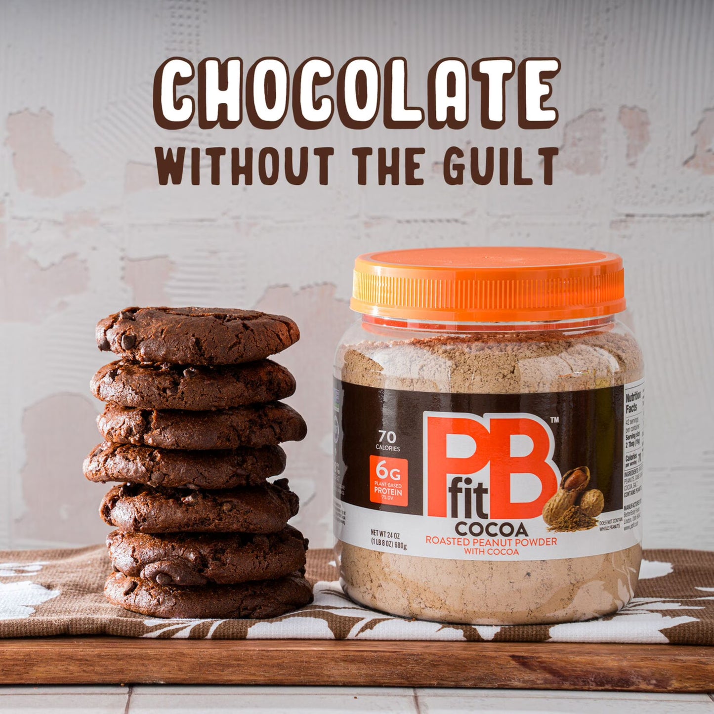 PBfit Peanut Butter Powder Chocolate Flavor, Cocoa Roasted Peanut Powder, 24 oz