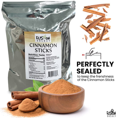 Fusion Select Cinnamon Sticks - Whole Canela Bark Pieces for Asian, Indian, & Middle Eastern Cuisine - Herbs & Spices for Baking & Cooking - Packed in a Clear Resealable Pouch - 4 oz