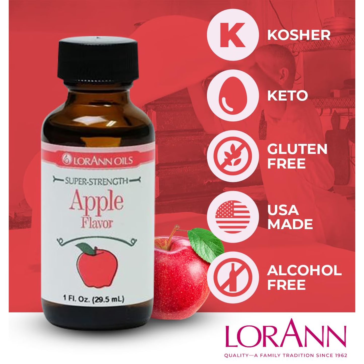 LorAnn Oils Super Strength Flavoring - Used For Candy Making, Flavoring Extracts, Baking, Hard Candy, and Flavor Oils, Apple, 1 fl dram