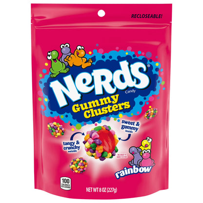 NERDS Gummy Clusters, Candy, Rainbow, Crunchy and Gummy, 8 oz Bag