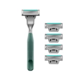 Harry's Plus Shaving Razor for Men with 5 Razor Blade Refill Cartridges, Moss Green