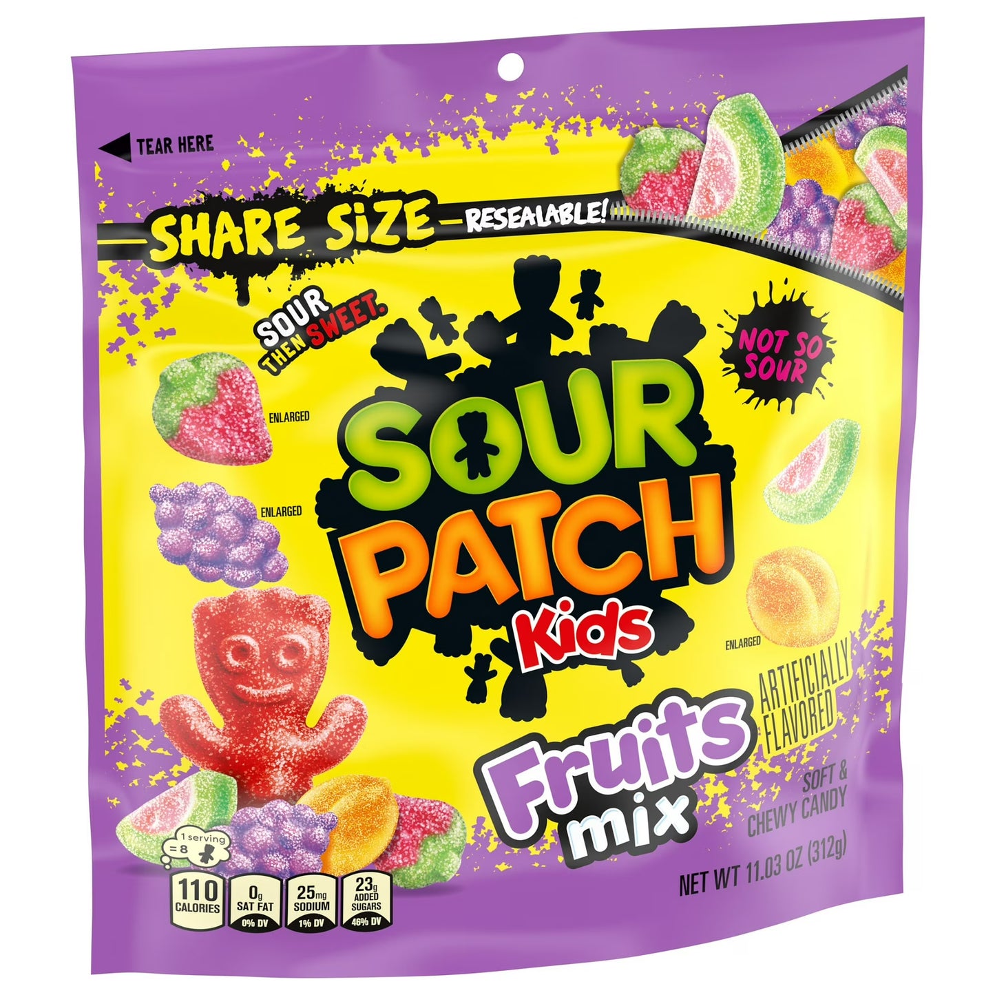 SOUR PATCH KIDS Fruits Mix Soft & Chewy Candy, Share Size, 11.03 oz