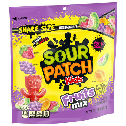 SOUR PATCH KIDS Fruits Mix Soft & Chewy Candy, Share Size, 11.03 oz