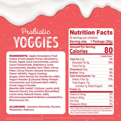 Nature’s Garden Probiotic Yoggies Strawberry, 21oz (0.7oz x 30) - Pack of 4 – Yogurt-Covered Real Fruit Bites – Gluten-Free, Non-GMO, High-Fiber Snacks for Adults & Kids