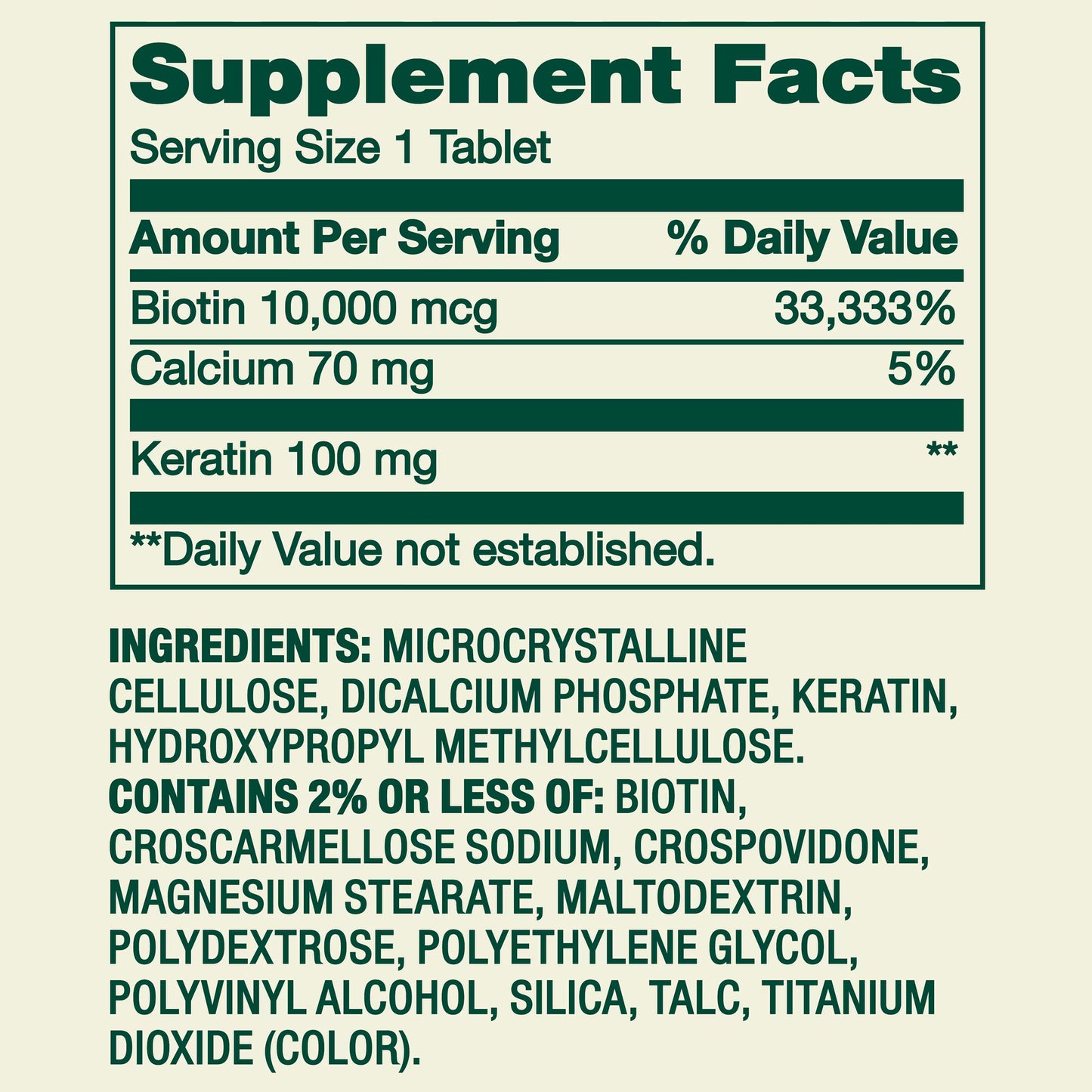 Spring Valley Extra Strength Biotin Plus Keratin Dietary Supplement Tablets for Hair/Skin/Nail Health, 10,000 mcg, 60 Count