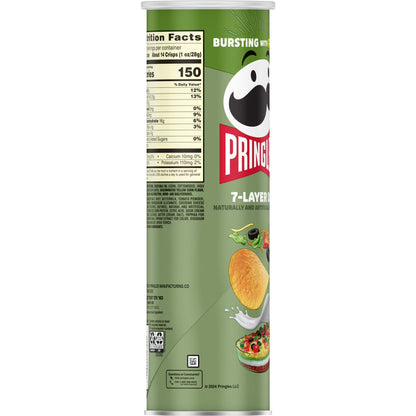 Pringles 7-Layer Dip Potato Crisps Chips, Lunch Snacks, 5.5 oz Canister