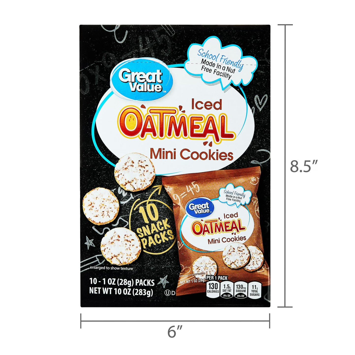 (3 pack) Great Value Mini Iced Oatmeal Cookies, 1 oz, 10 Snack Packs